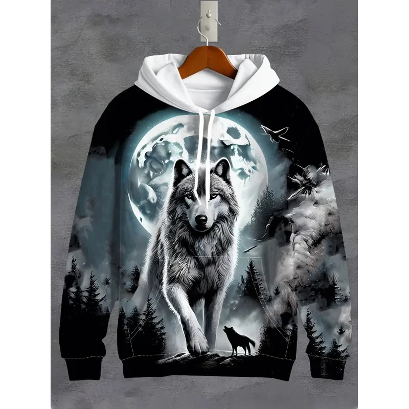 European And American New Autumn Men's Animal Print Micro Elastic Comfortable Hooded Sweatshirt Outdoor Urban Fashion Clothing