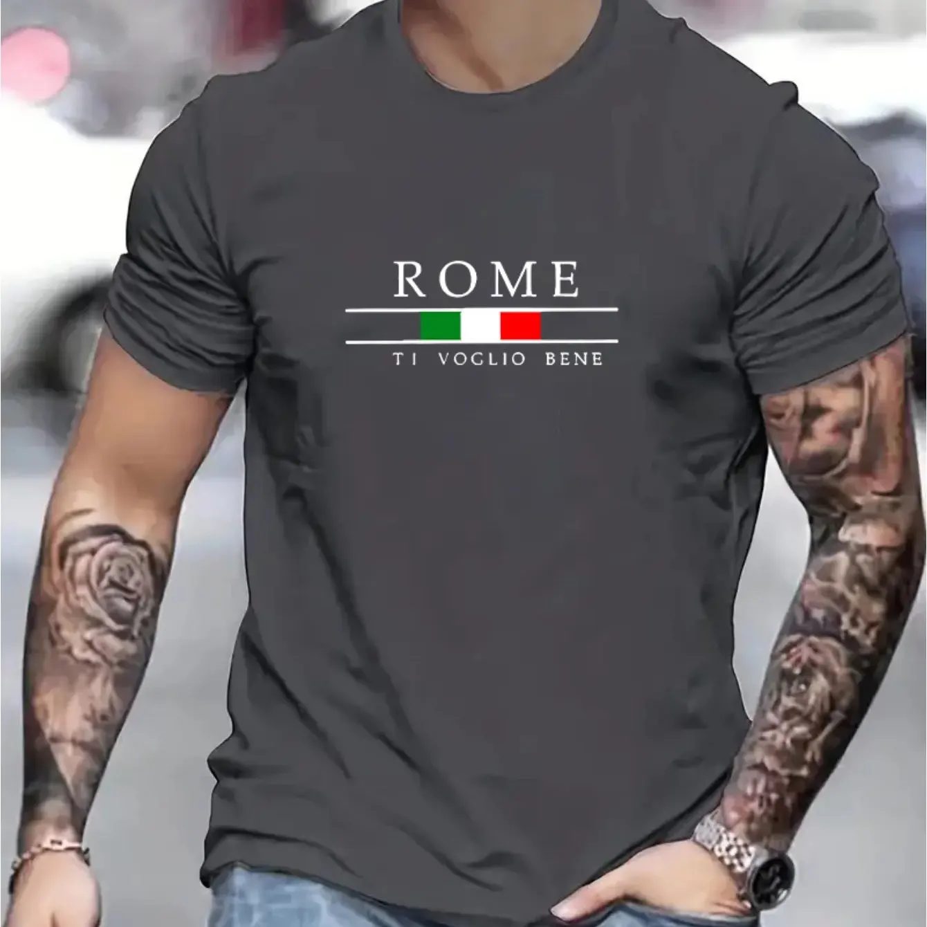 Funny 3D Letter Print T Shirt For Men Fashion Stripe Pattern Short Sleeve Tops Summer Trend Loose Breathable Tees Men's Clothes