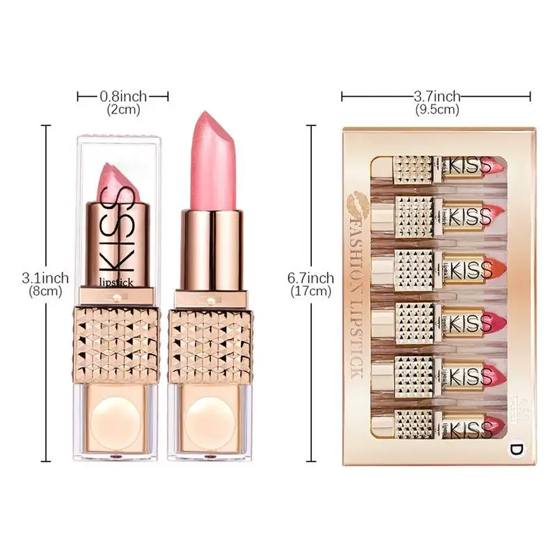 6pcs Shimmer Lipstick Set Red Glitter Lipstick Waterproof Long Lasting Diamond Pearlescent Metallic Lipstick Tinted Lip Balm