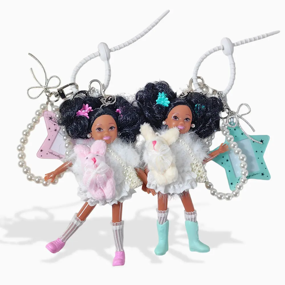 Cute Dopamine Black Doll Keychain Bunny Pendant Aesthetic Unique Bag Charm Bestie Gift for Girls Kpop Star Photocard Holder