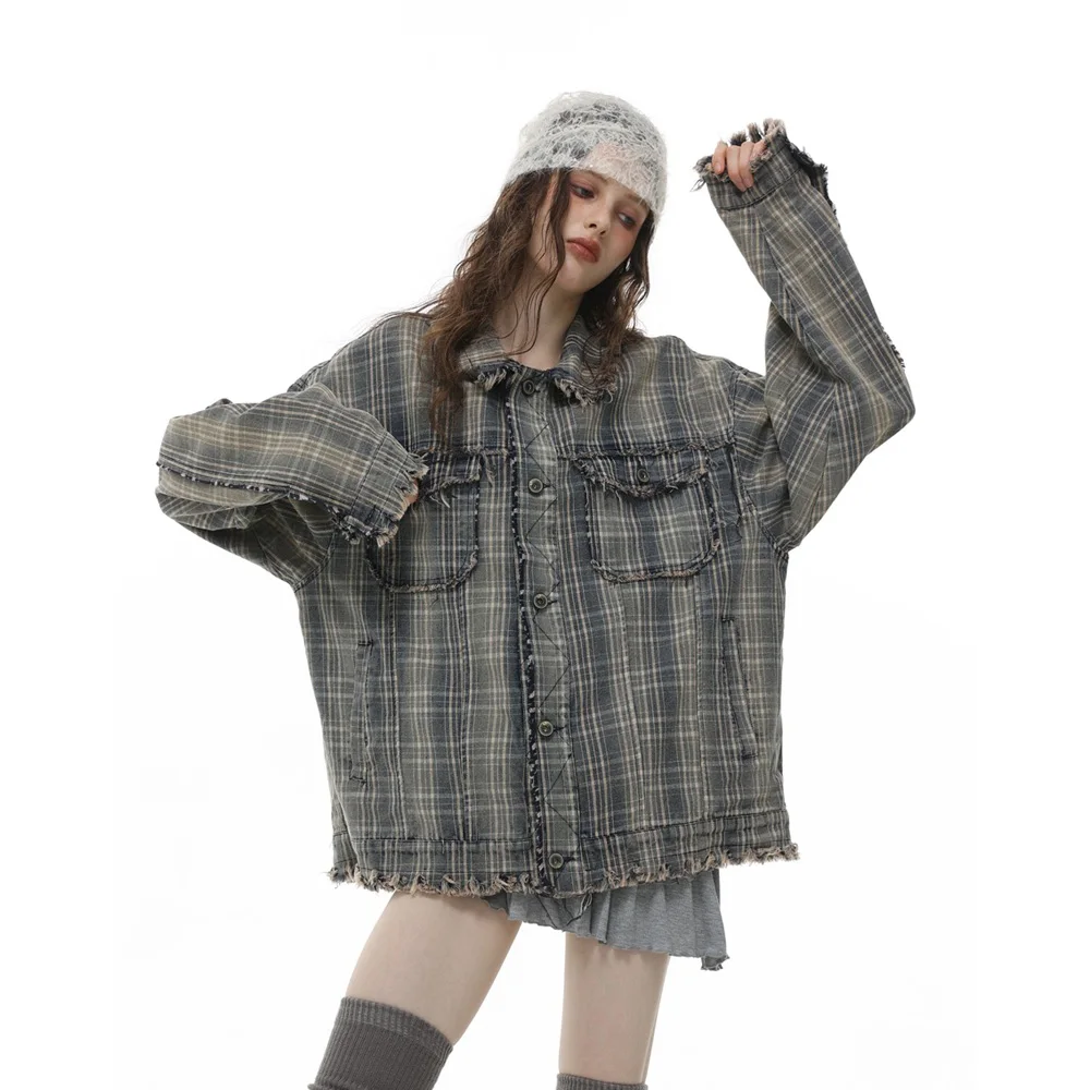 

Vintage Washed Denim Ripped Edge Jacket Men Women Streetwear Fashion Loose Casual Cargo Jacket Spring Autumn Coat