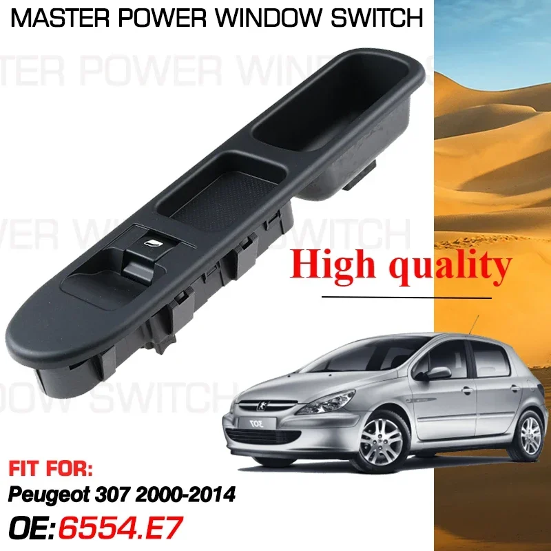 Interruptor de elevalunas eléctrico delantero derecho lado del pasajero 6554.E7 4 pines para Peugeot 307 2000-2014 Kombi Cabriolet 2001 2002 2003 2004