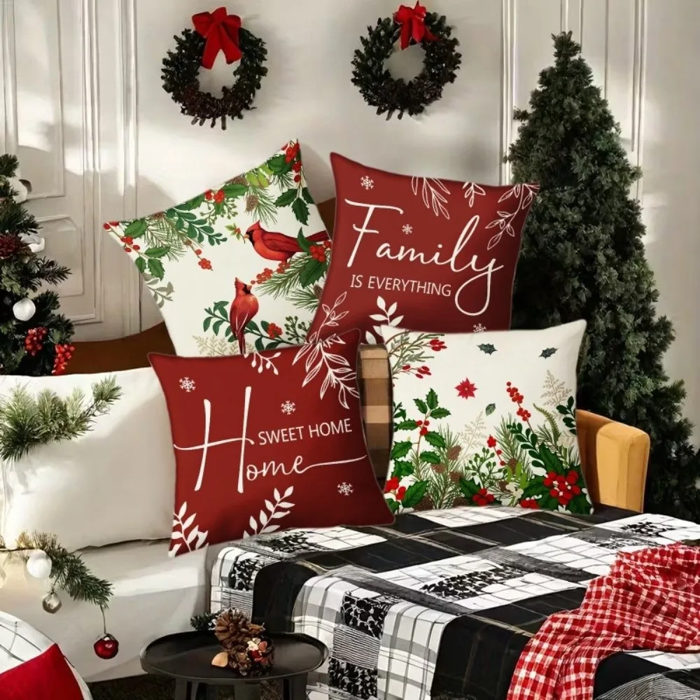Happy Holidays Soft Christmas Pillow Covers Tree 2D Printed Xmas Pillowslip Reindeer Elf Santa Pillow Cover New Year Party