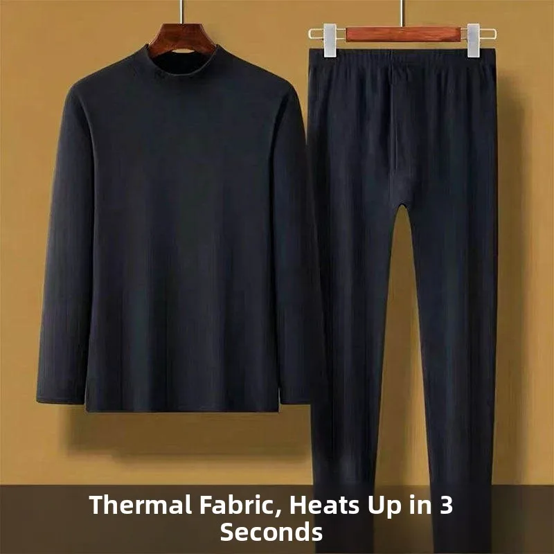 Double-Sided Fleece Thermal Set Men's Half-High Collar Underwear Home Clothes Autumn Thermal Suit Polyester Fiber Long Sleeve