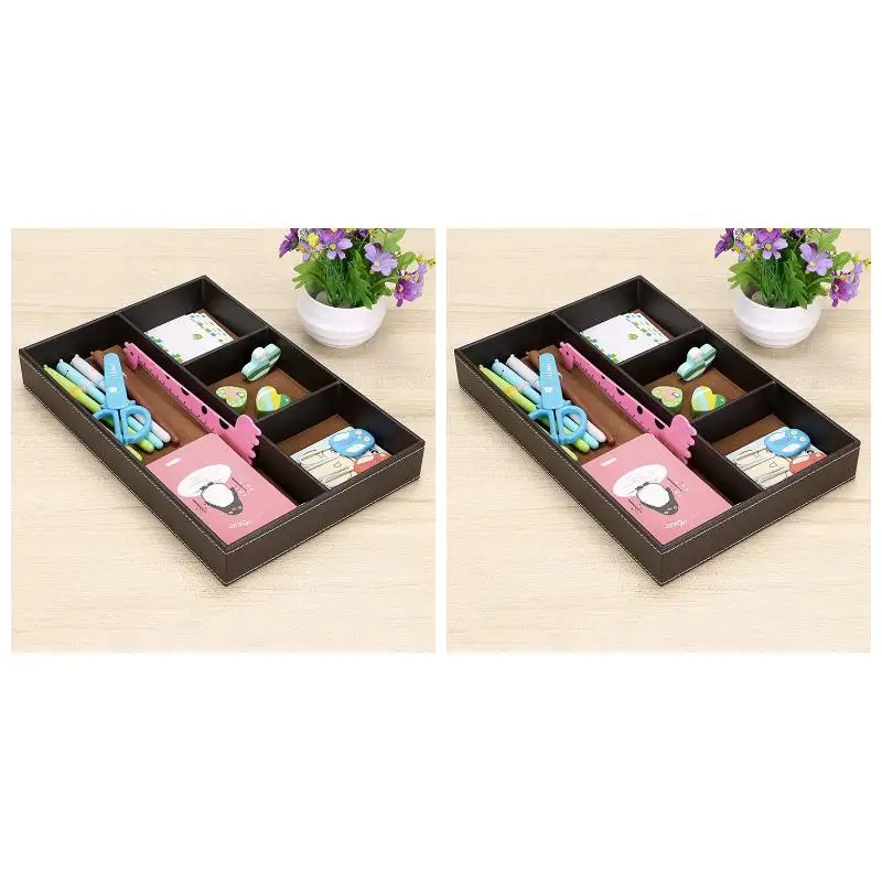 2PackX(4 Slots Desk Drawer Organizer, Pu Leather Drawer Storage Organizer Divider for Office Desk Supplies)