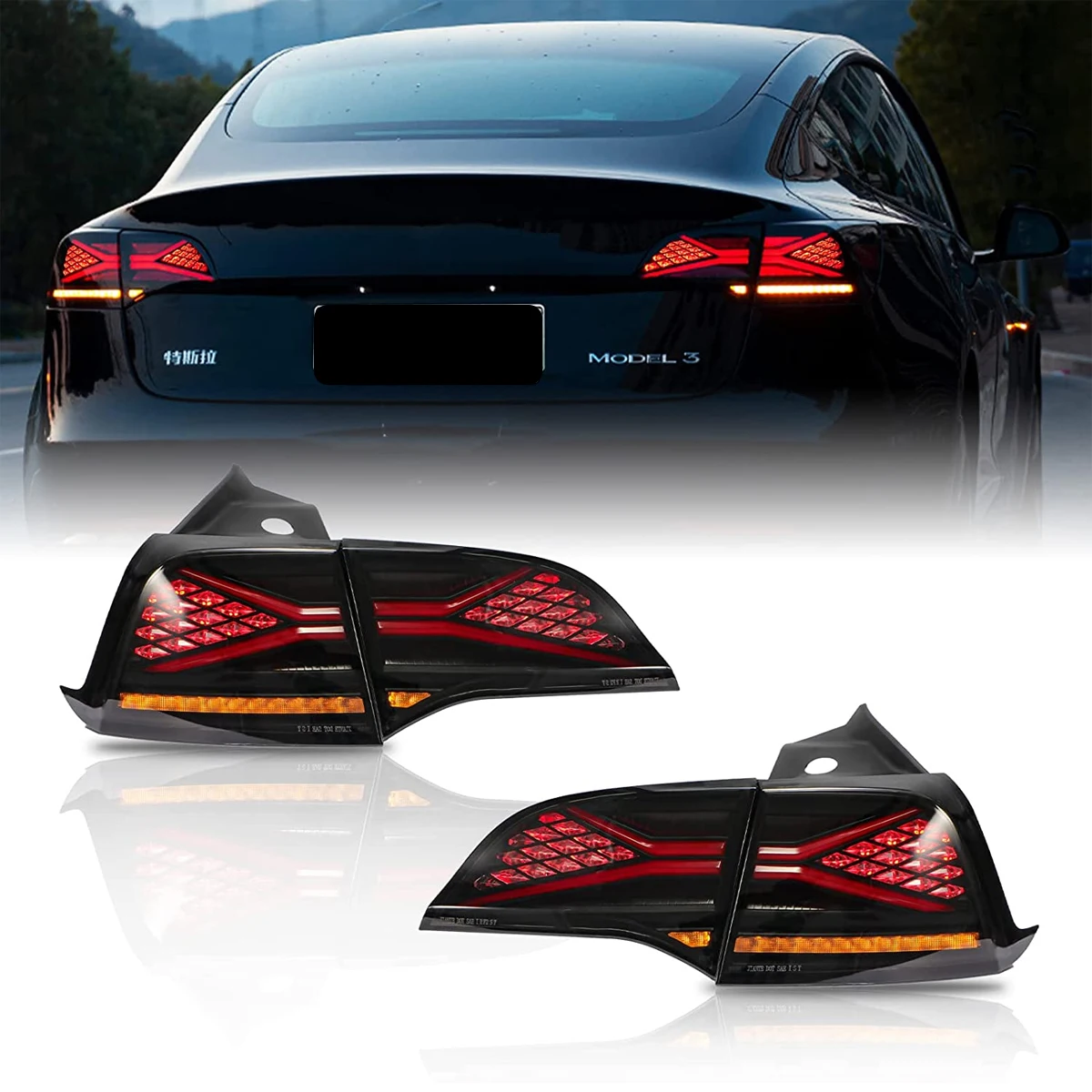 Tail lights suitable for Tesla series models 3/y, upgraded LED tail lights, new style plug and play