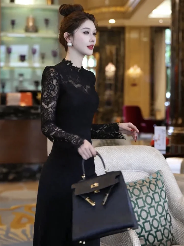 Simple Lace Patchwork Jumpsuit Trendy High Waist Long Pants Women's Faionable Street Sle Early Spring New Arrival