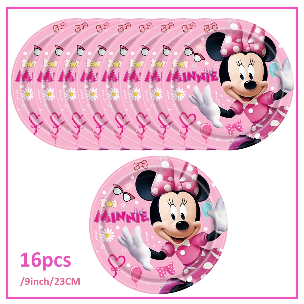 Disney Minnie Mouse Birthday Party Decoration Pink Minnie Paper Cups Plates Napkin Tablecloth Tableware Balloosn Baby Shower Kid