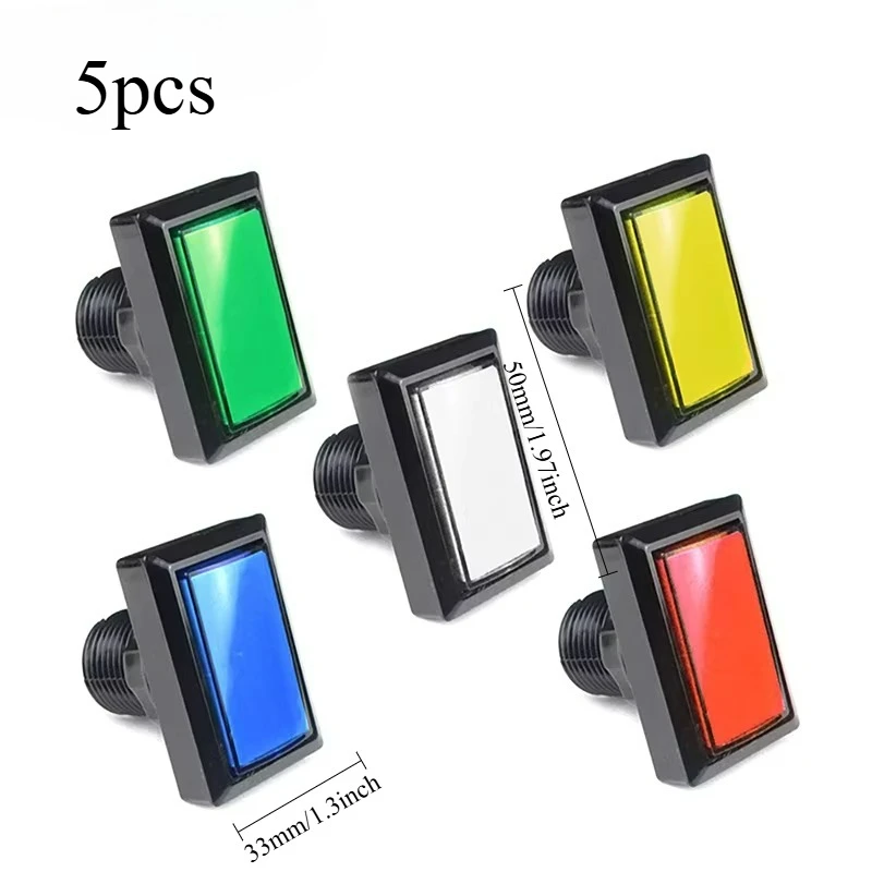 5pcs Self Reset Button Large Switch with Light for Arcade Game Machine Rectangle Straight Edge Coin Operated Games
