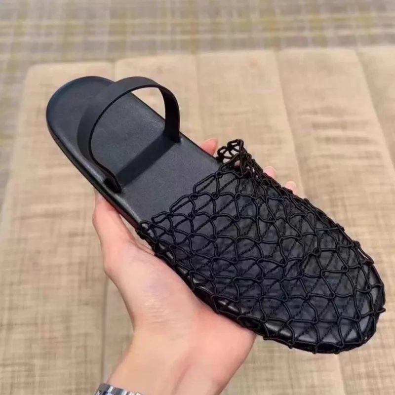 Women Flat Fishing 2024 Net Slippers New Breathable Branded Designer Sandals Women Skeleton Mesh Mule Slippers Slides Women