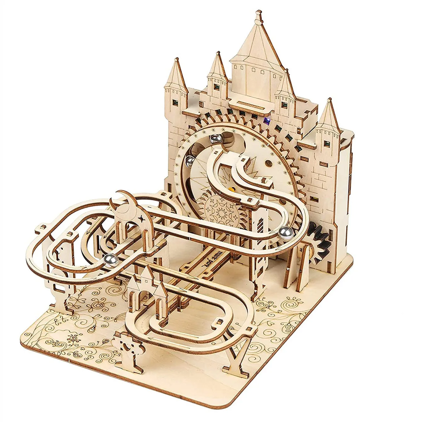 

3D Wooden Puzzle For Adults Electric Marble Run Building Model Kit Track With Lights Brain Teaser Handmade DIY Birthday Or Chris