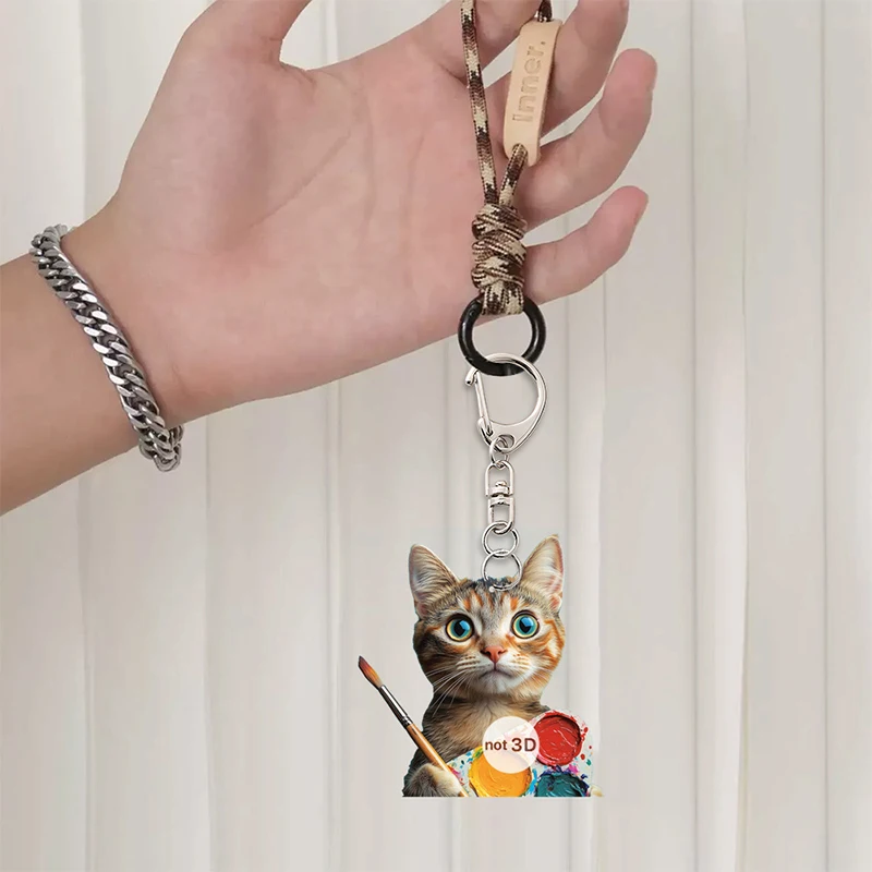 

2D Acrylic Keychain Painting Cat Kawaii Cartoon Pattern Bag Car Pendant Boy Girl Friend Gifts Pet Pendant Decoration