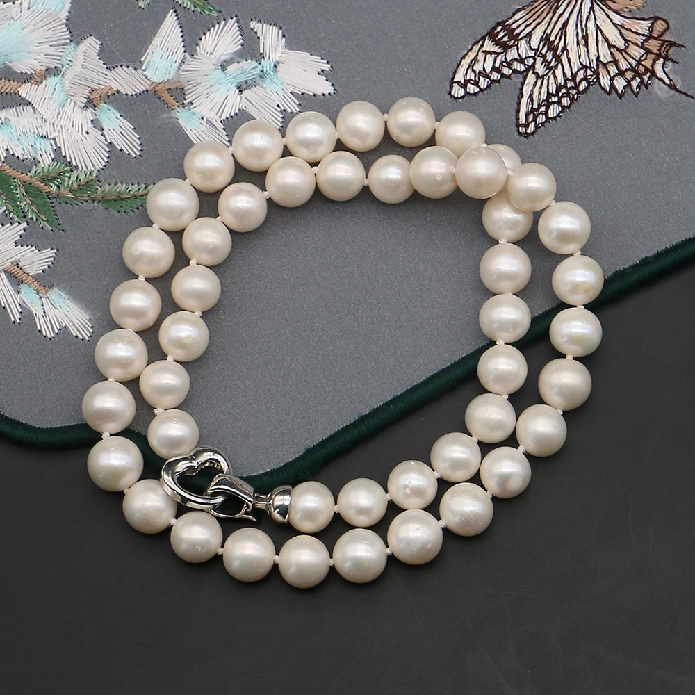 

9-10mm Natural Freshwater Pearl Necklace White Round Threaded Pearls Women's Fashion Jewelry Necklace Birthday Party Gifts