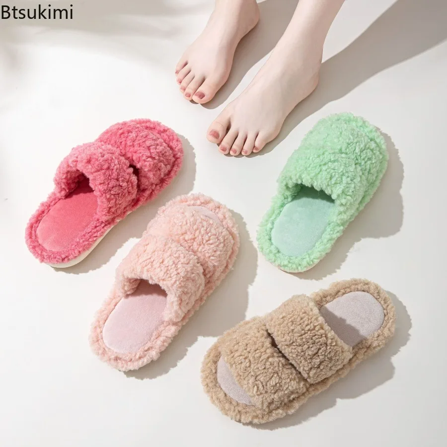

Fluffy Slippers Women's Home Plush Fashion Designer Shoes Ladies Winter Casual Platform Indoor Fur Slides Flats Warm Open Toe