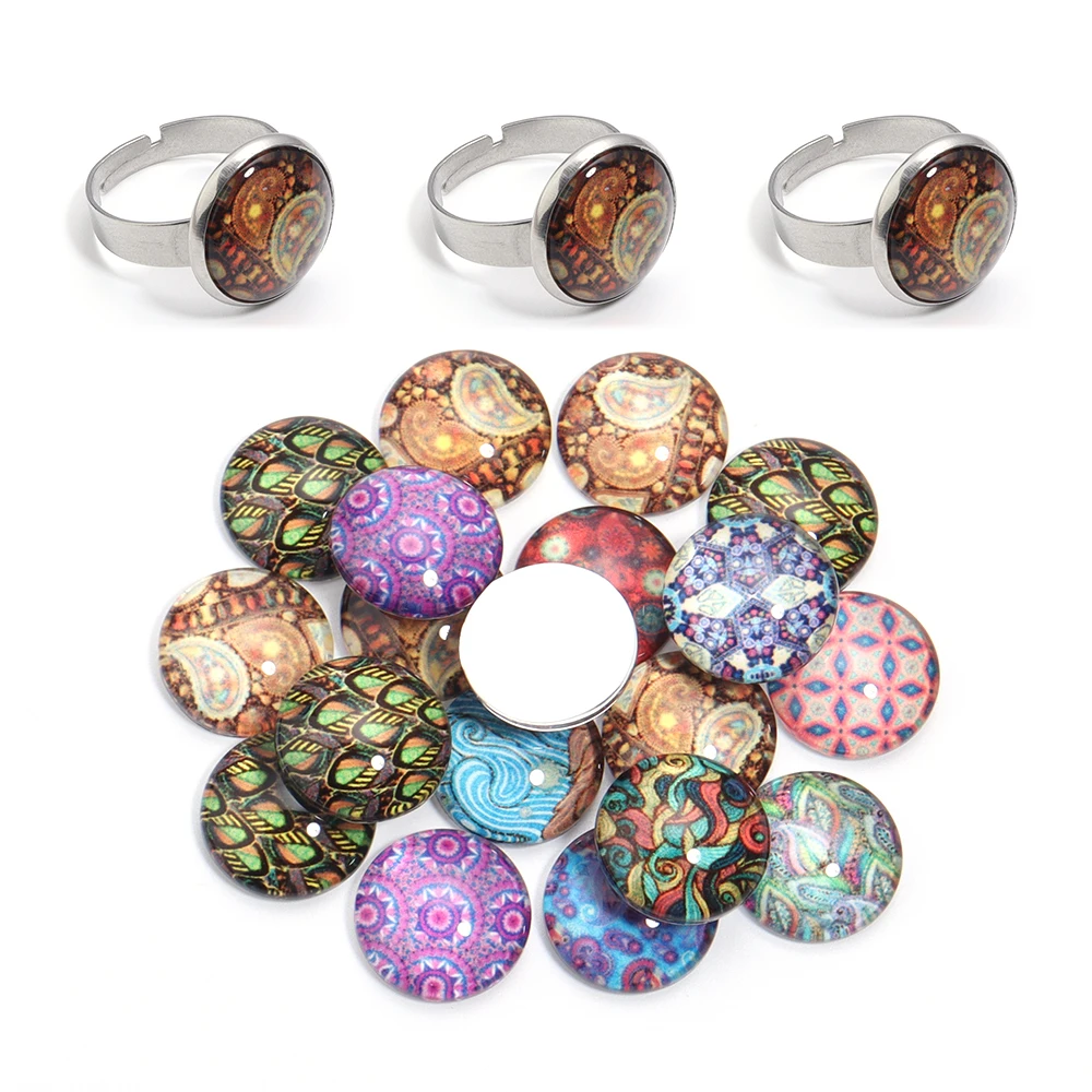 

10pcs/lot Van Gogh Abstrace Glass Cabochon Beads Ethnic Style Glass Cabochon Beads For Diy Jewelry Ring Necklace Accessories