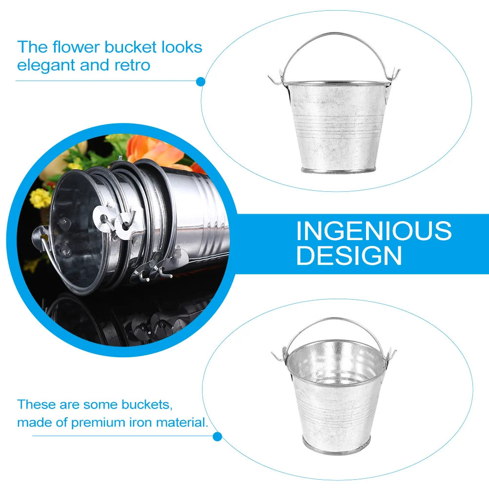 4 Pcs Mini Bucket Succulent Planters Garden Decor Iron with Handle Keg Creative Flower Pot for Home Child Simple Photo Prop