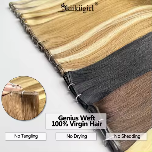 Genius Weft Human Hair Extensions 100G Double Drawn Blonde Bundles Invisible Straight Virgin Hair Weft Full End Top Quality - Image 3