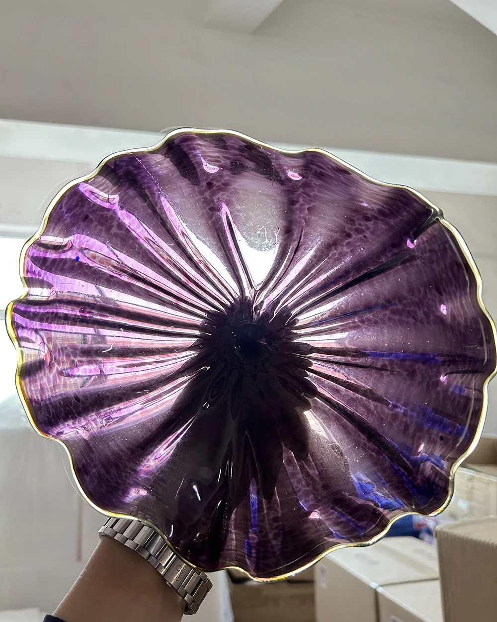 LONGREE Handmade Flower Purple Art Craft Custom Large Murano Glass Wall Mounted Plate Wall Mounted Sconces