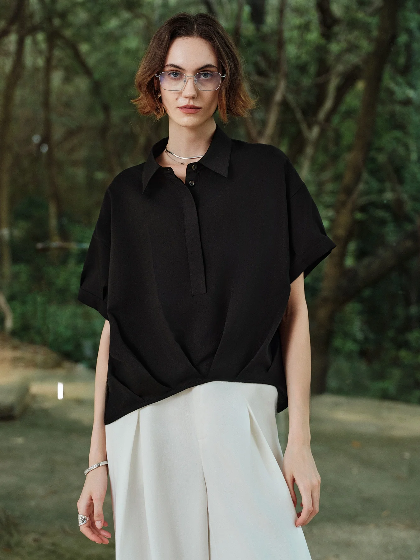 

Женская блузка Original Design Diva с жатым подолом, из высококачественной шерсти, для повседневной носки, с приспущенными плечами и коротким рукавом