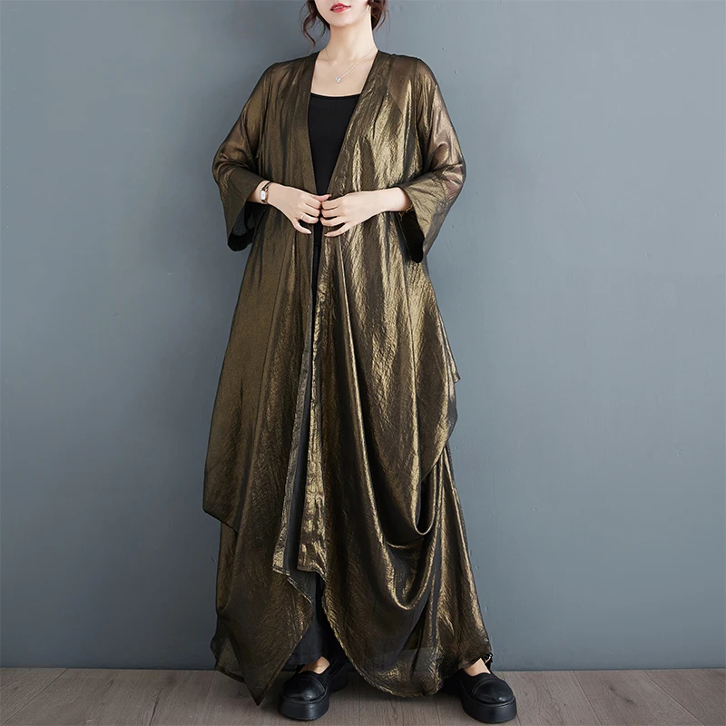 Faionable Capispalla casual sottile Estate New Sle Coreano Giacca a vento lunga allentata Fibra di poliestere Seven Sve Gonna lunga