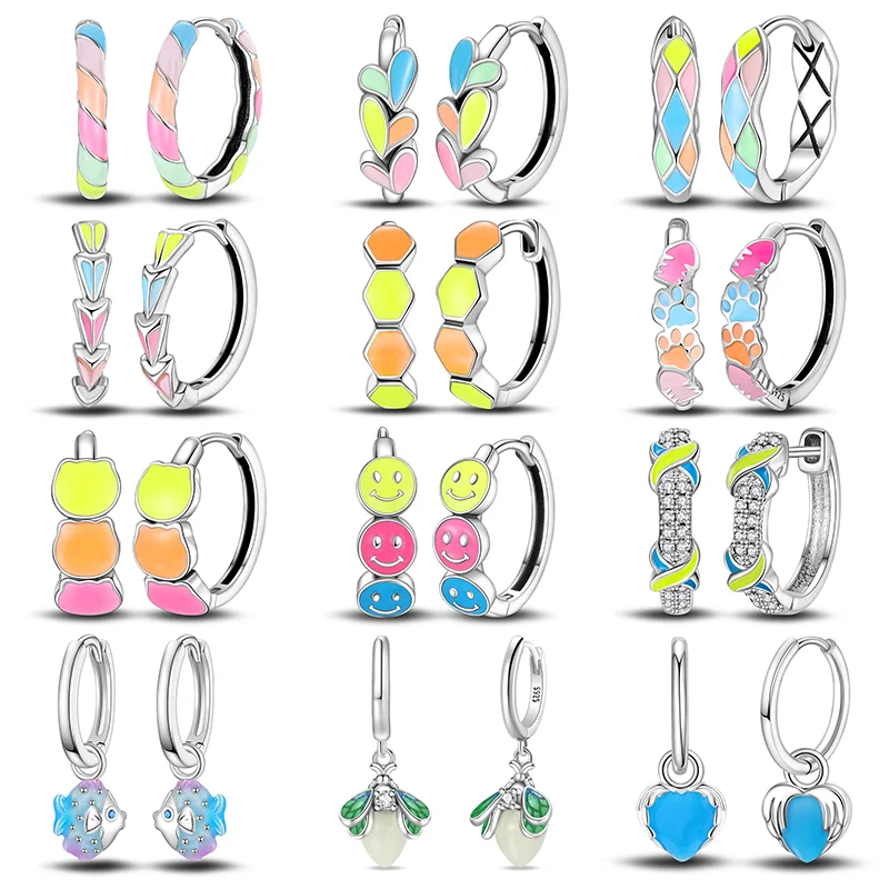

925 Sterling Silver Fashion Glowing Cat Colorful Heart Square Zirconia Earrings Lady Fine Engagement Wedding Party Jewelry Gift