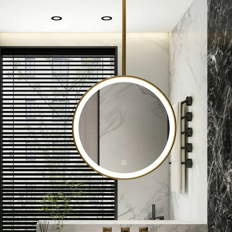 Simple hanging rod circular hanging mirror suspended bathroom mirror in hotel and homestay