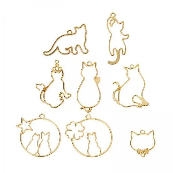 Open Bezel Resin Jewelry Gold Cat Charm Pendant Frame Mold Kit for Necklace Earring Making Starter Supplies