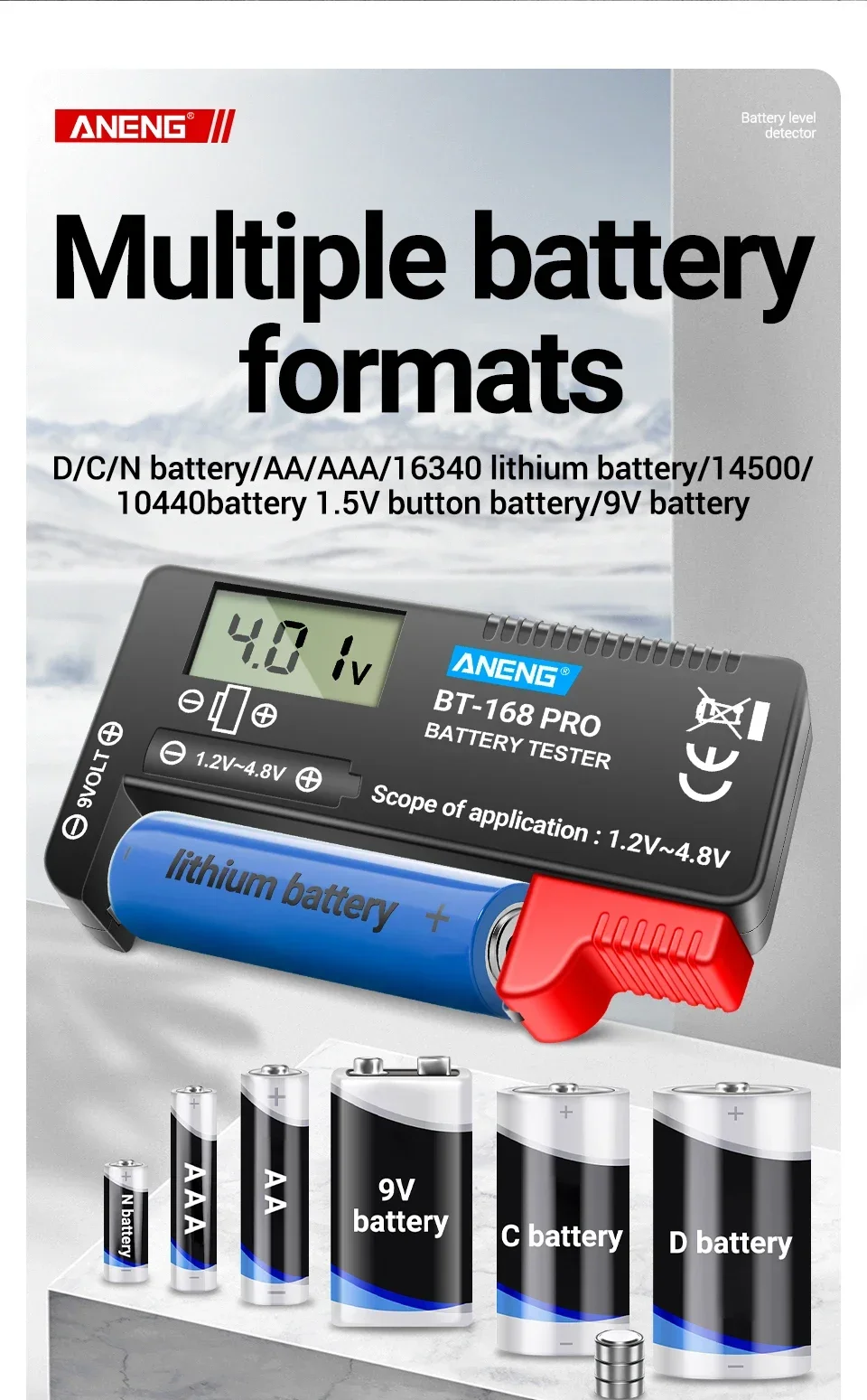 ANENG Batterietester Digital Universal BT-168 PRO Lithium-Kapazitätsprüfer Belastungsanalysator Display-Check für AAA AA Knopfzellen-Werkzeug – Detail 3