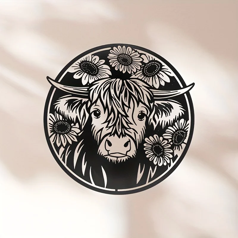 Bull Head Floral Iron Metal Wall Art, Rustic Animal Wall Decor for Farmhouse Living Room, Home Hanging Gift