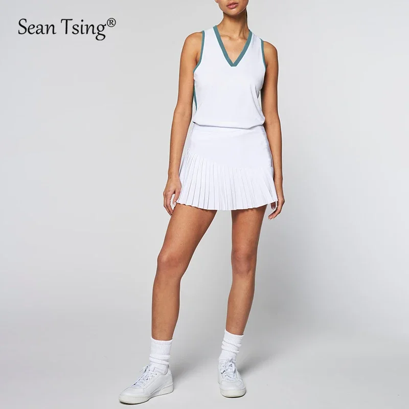 Sean Tsing®Combinaisons de golf et de tennis avec short pour femmes, jupes plissées en fibre de verre, tenues d'entraînement de badminton et de volley-ball