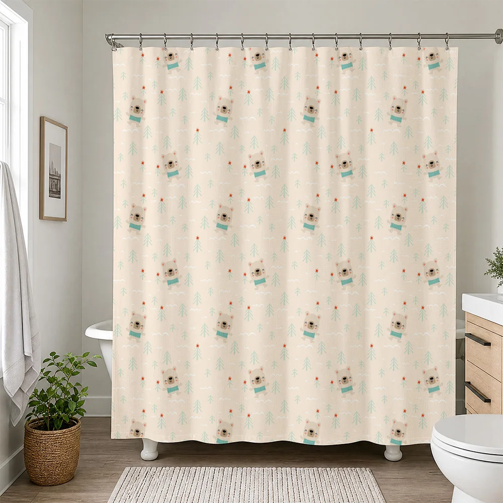 Woodland Pine Tree Shower Curtain Bathroom Decor Cute Neutral Evergreen Pattern Washable Home Aesthetic Liners for Bathrooms