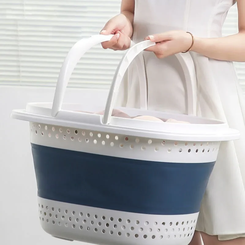 Collapsible Plastic Laundry Basket Folding Pop Up Bathroom Dirty Clothes Basket Household Plastic Large Storage Container