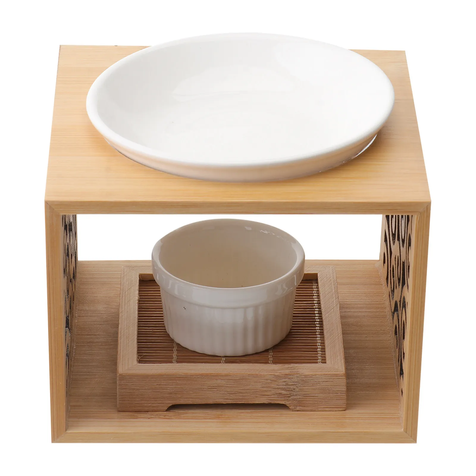 Wooden Aroma Burner Essential Oil Diffuser with Ceramic Tray, 60ml Capacity for Home Aromatherapy & Decor