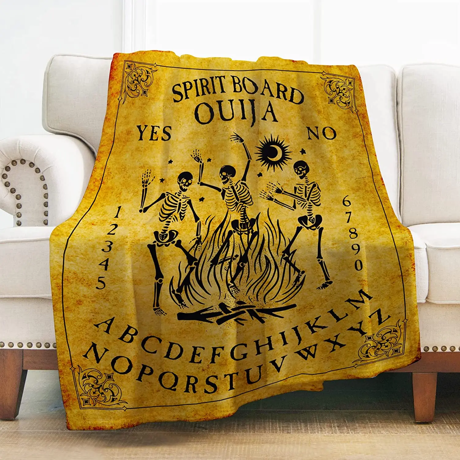 Ouija Board Golden Print Blanket Ultra-Soft Comfort Warm Throw Blanket Light Weight for Bed Couch Chair Living Room All Season