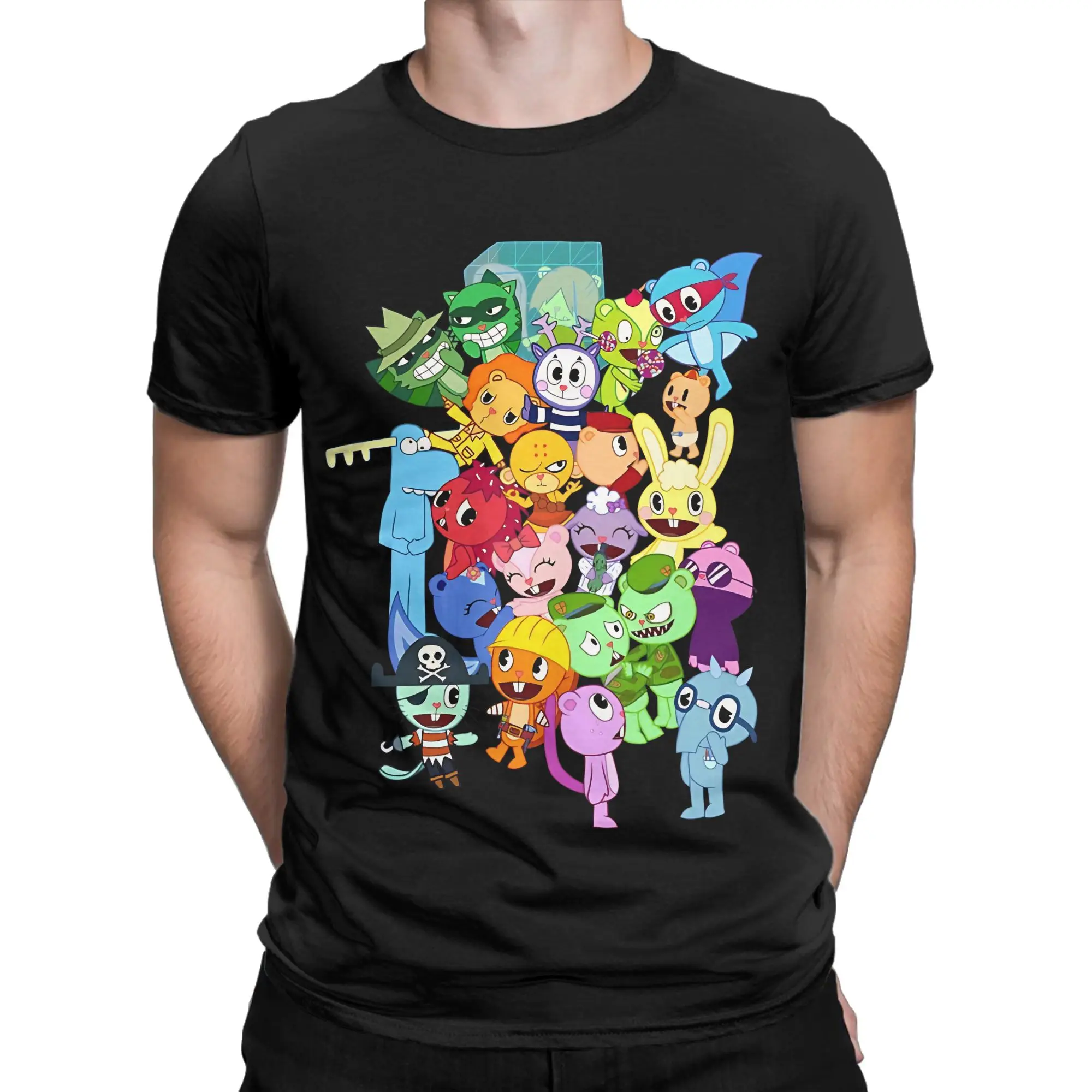 Creepy Colorful Creature Print Novelty 100% Cotton T-Shirt Happy Tree Friends Tops Tees For Men