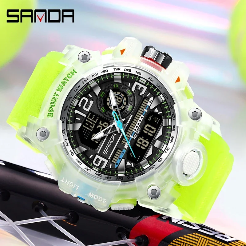 SANDA 3133 Waterproof Week Day Display Digital Analog Watch Alarm Mode Teenager Student Electronic Wrist Clock Trendy Fashion