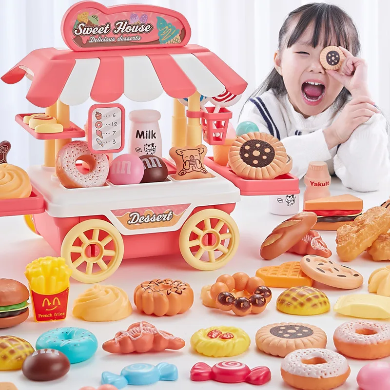 Simulazione per bambini Play House Girls' Toy Dessert pasticceria gelato gelato Barbecue Hamburger Fast Food Cart Suit