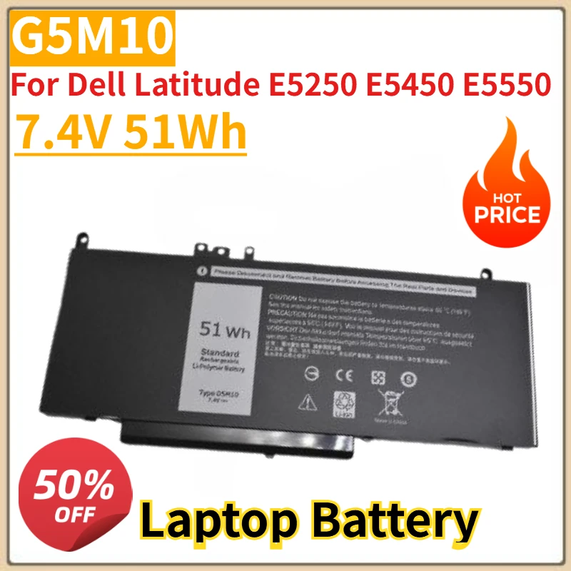 High Quality New G5M10 Laptop Battery 7.4V 51Wh for Dell Latitude E5250 E5450 E5550