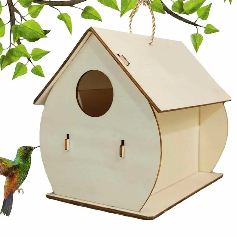 Wooden Bird House Mini Bird Cage Outdoor Hanging Parrots House Sparrow Garden Nest Hummingbird Wooden Box Bird Supplies