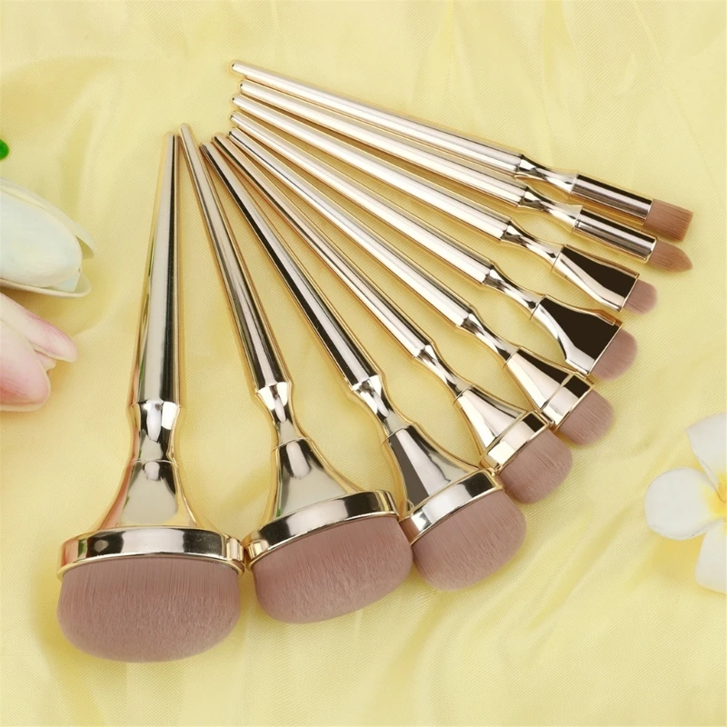 E1YE Essential 9Pcs Makeup Application Brushes for Blending Powder and Eye Makeup