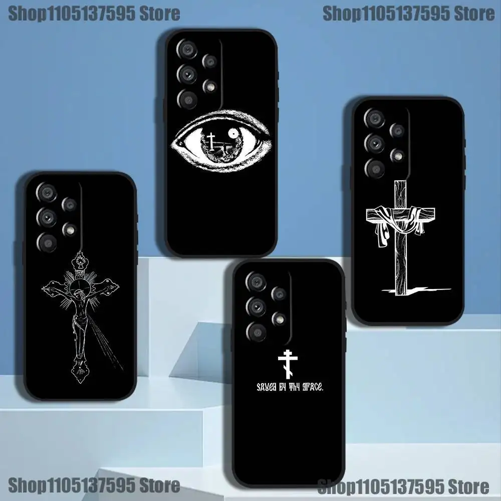 

Cross Icon Church God Phone Case For Samsung Galaxy A73,31,32,72,41,53,52,71,22,5G,Note,J7,8,9 Soft Black Cover