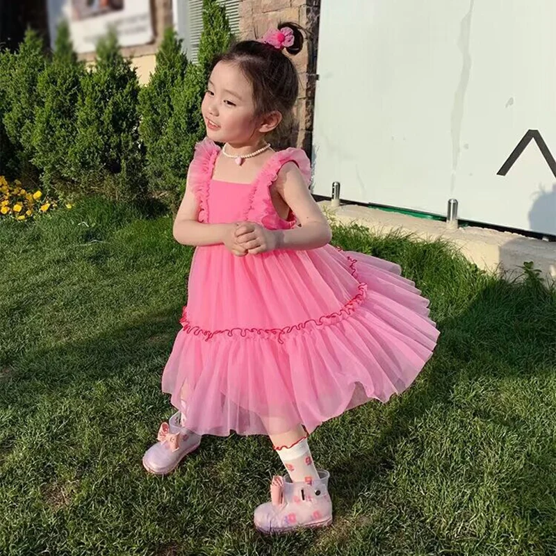 

Summer Girl Princess Dress Halter Clothes Children Kids Dress For Girls Pink Puffy Birthday Costume Dresses 2-10T