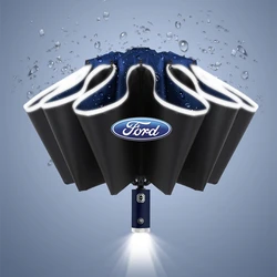 Car Reverse Folding Umbrella With LED Flashlight Reflective Stripe Umbrella For Ford C-Max Kuga Ranger Raptor KA ST Transit Edge