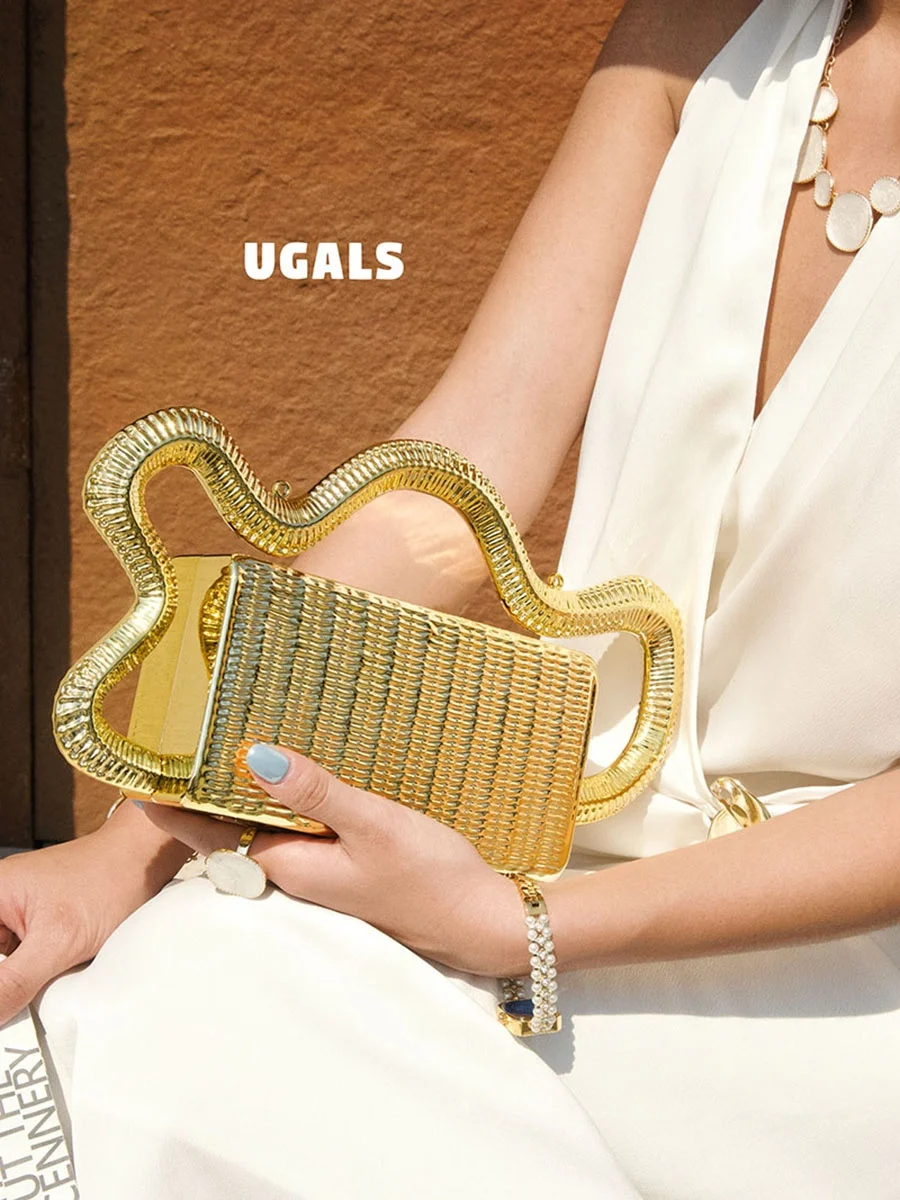 

UGALS Fairy Personality Shaped Woven Cloud Box Pillow Metal Dinner Clutch Handbag Ladies Rectangle Shape Handbag with Phone A...