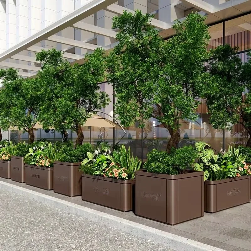 Custom garden outdoor street shop entrance stainless steel flower box