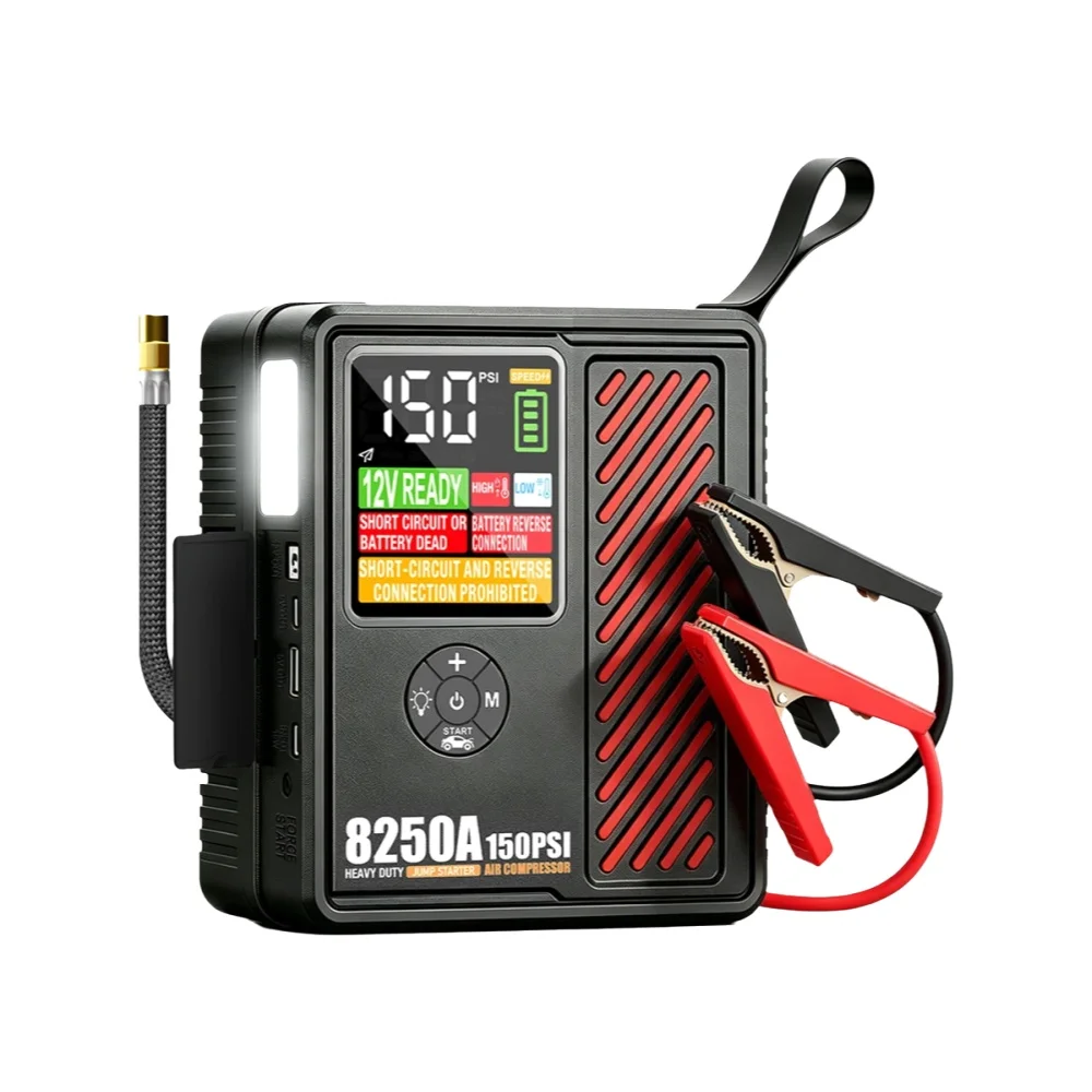 AdoreTrip Auto-Starthilfegerät 8250A Powerbank mit Luftkompressor 150PSI 10.3BAR Reifenfüller 2 Jahre Garantie