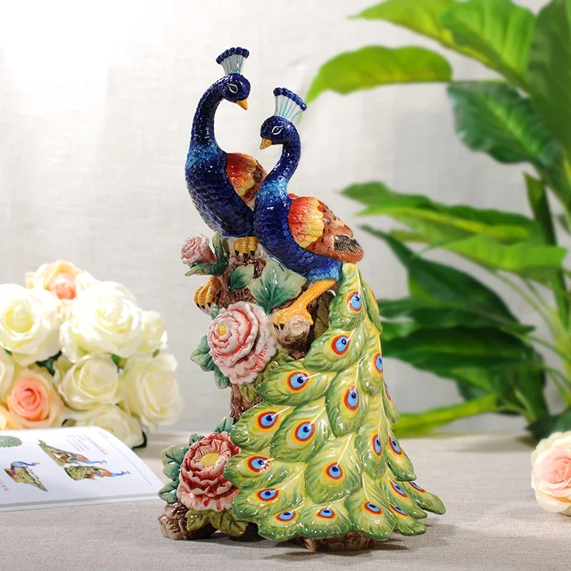 

Ceramic Peacock Lovers Sculpture Home Decor Garden Ornament Crafts Room Wedding Decoration Office Porcelain Animal Figurine Gift