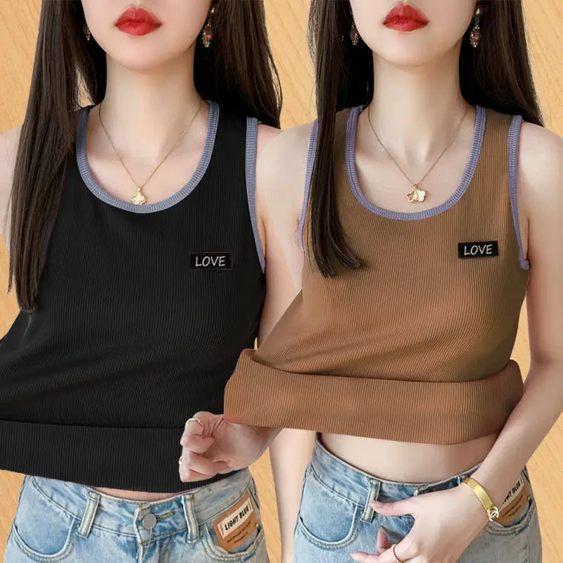 Summer top tank New Ice Thread Women's Tank Top with Sweet Sporty and Fashionable Waist Sleeveless Bottom and Slim Fit Top vests