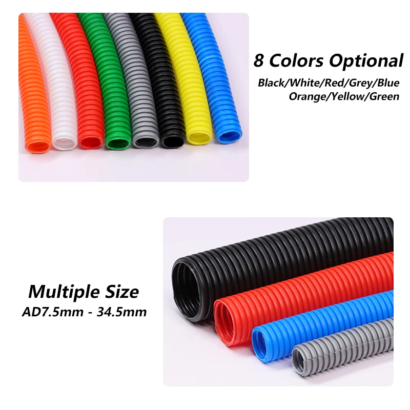 1/3/5m Colour Insulated Corrugated Pipe Closure Wire Threading Hose Plastic Pipe Auto Car Harness Casing Protective Sleeve Tube