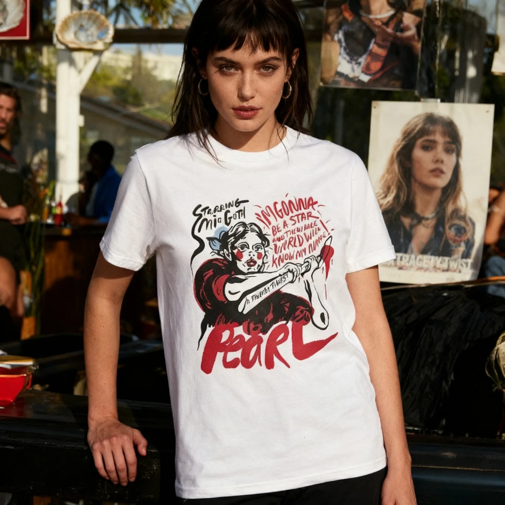 Pearl Horror Film Tee Modern Cult Horror Unisex T-Shirt Gothic Art Printed Shirt Men Women Unique Fashion Daily Life Streetwear